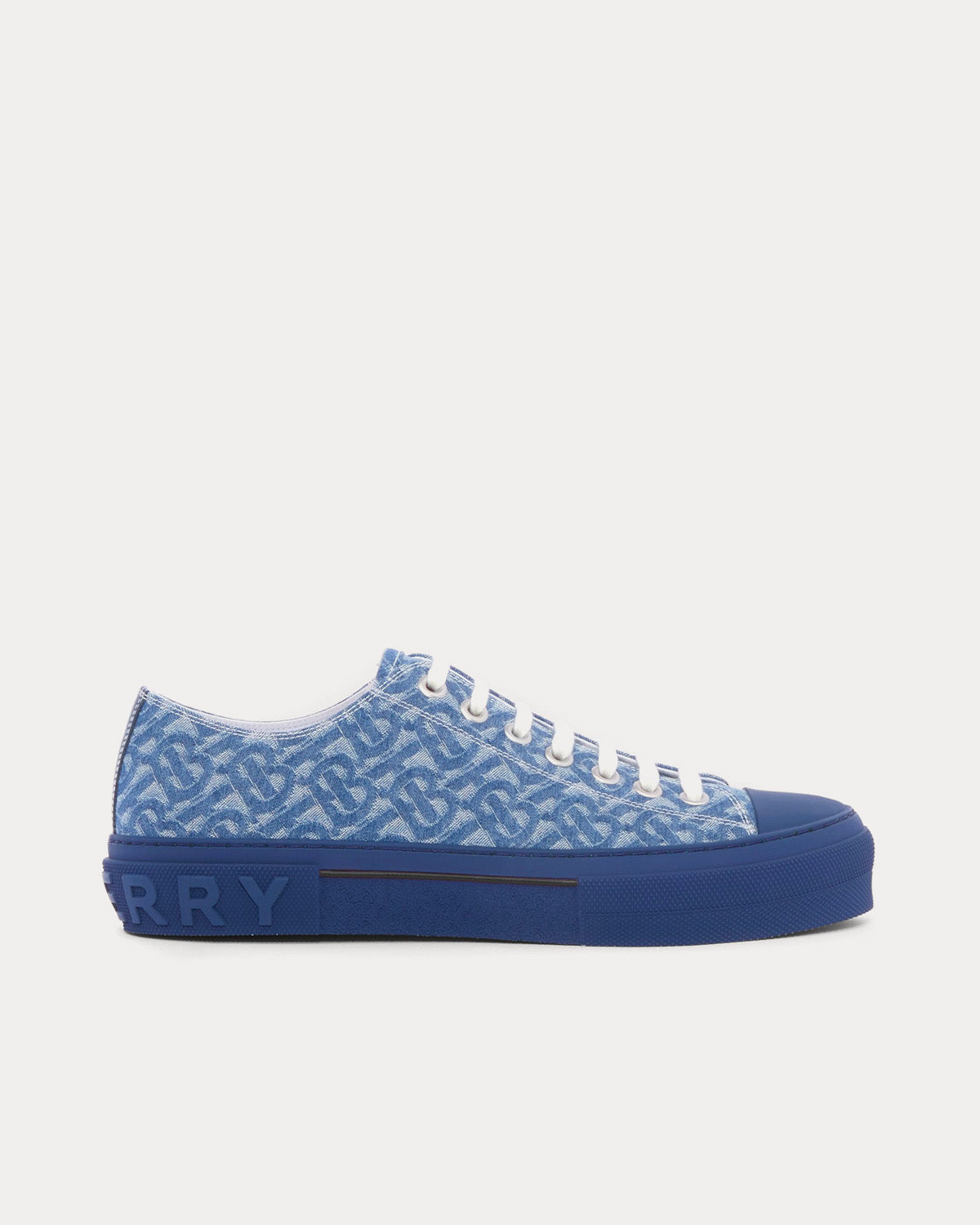 Burberry Jack Tb Monogram Denim Low Top Sneaker In Denim Blue