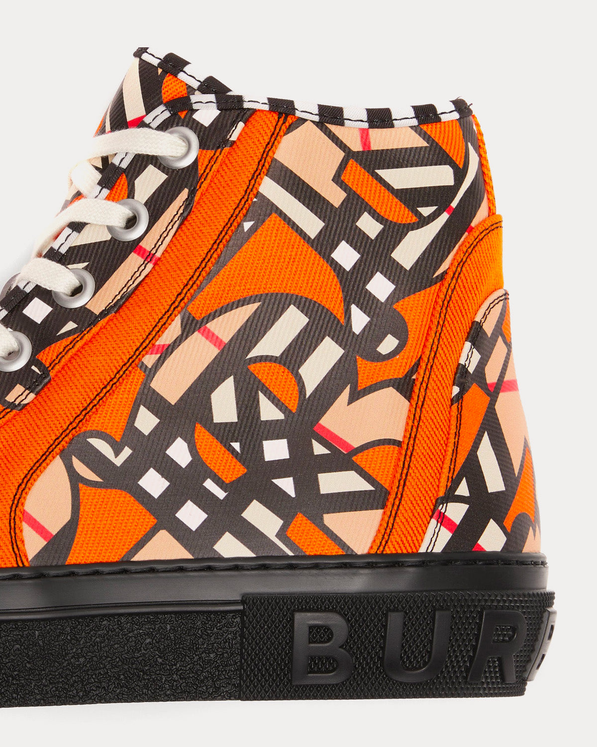 Burberry Monogram Linen Cotton Blend Bright Orange High Top Sneakers - 4