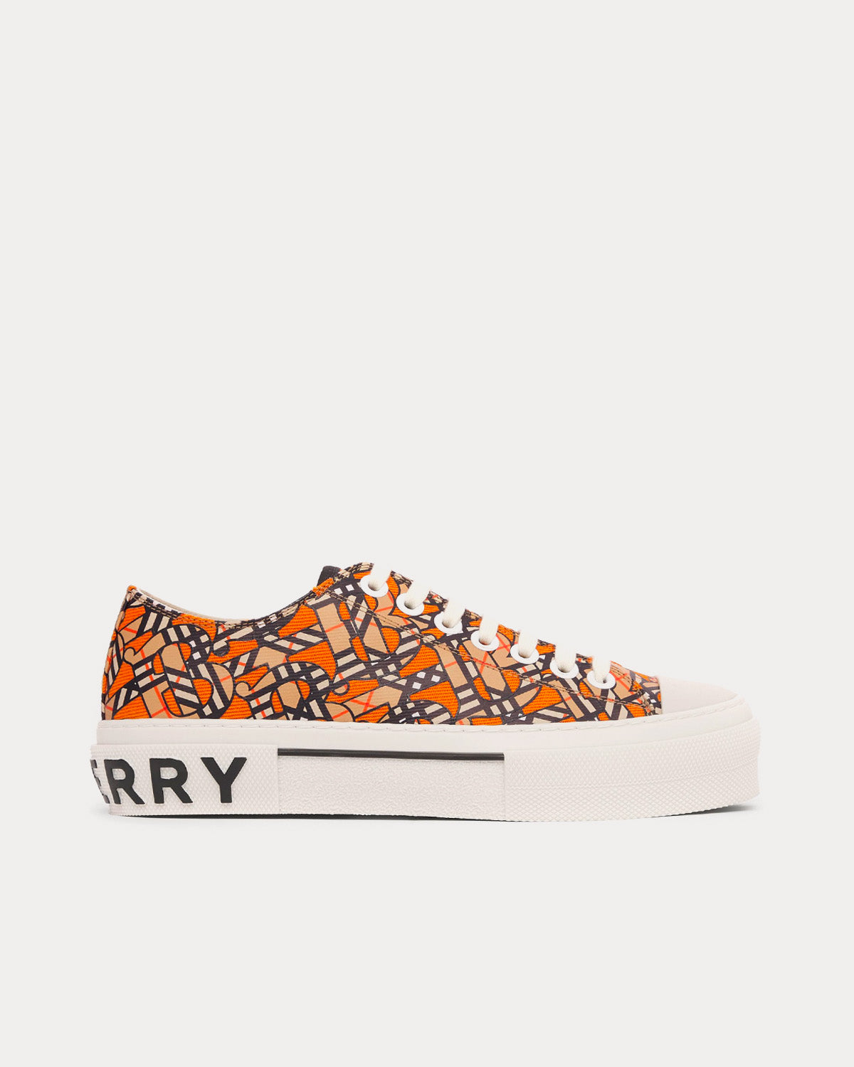 Women s Monogram Print Linen Cotton Canvas Bright Orange Low Top Sneakers