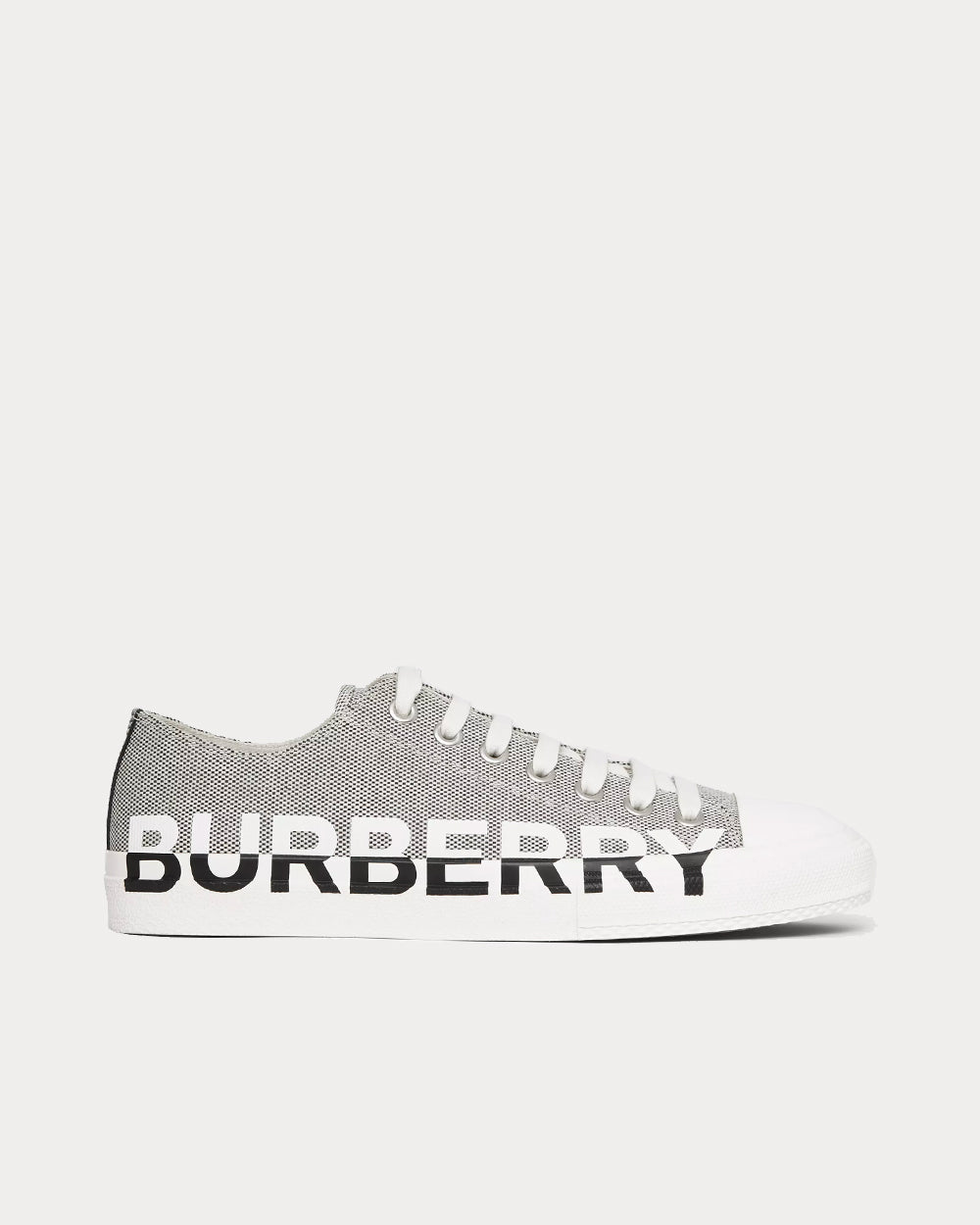 Burberry Logo Print Cotton Canvas White / Black Low Top Sneakers - 1