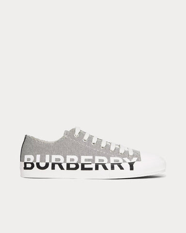 Burberry Logo Print Cotton Canvas White / Black Low Top Sneakers