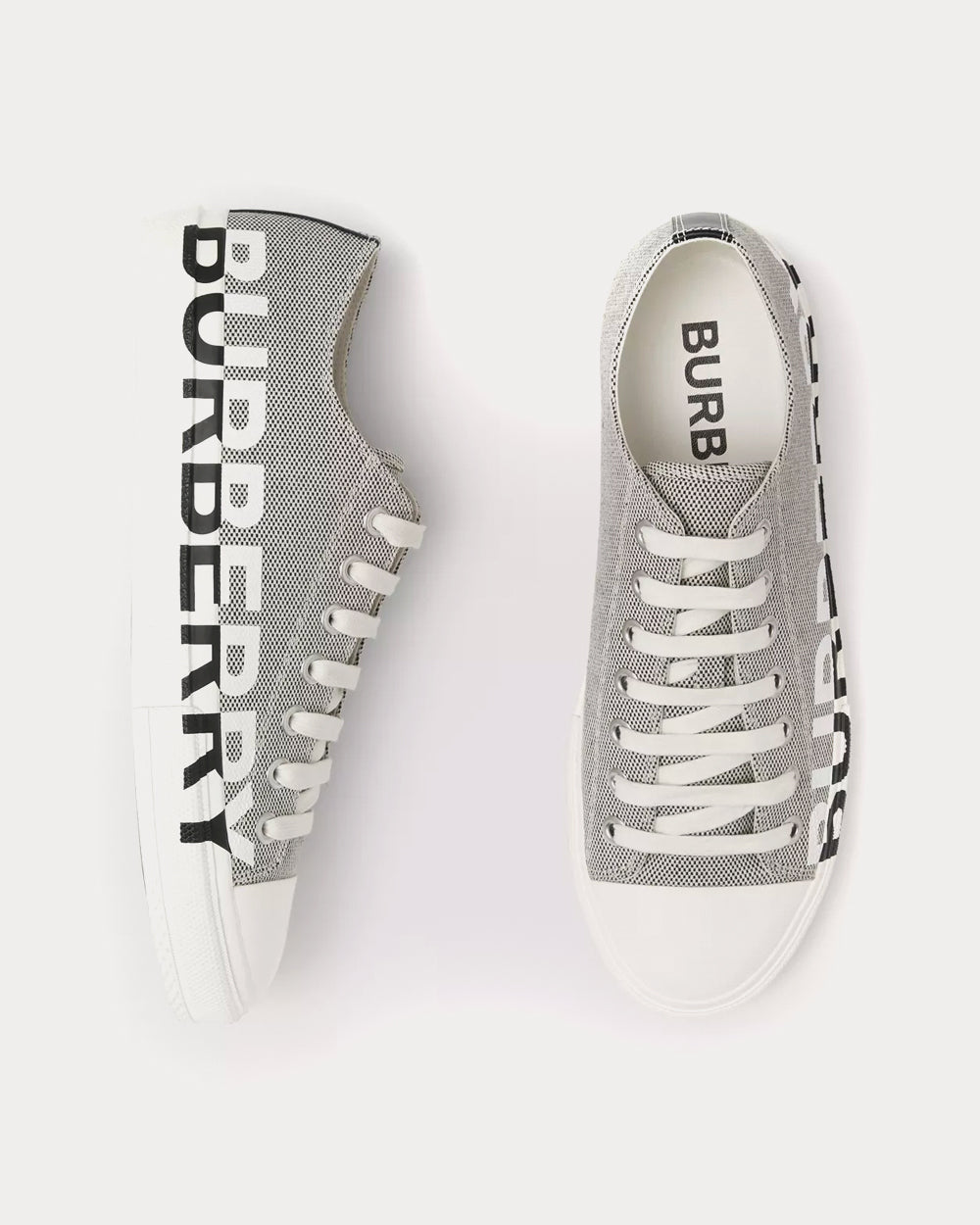 Burberry Logo Print Cotton Canvas White / Black Low Top Sneakers 