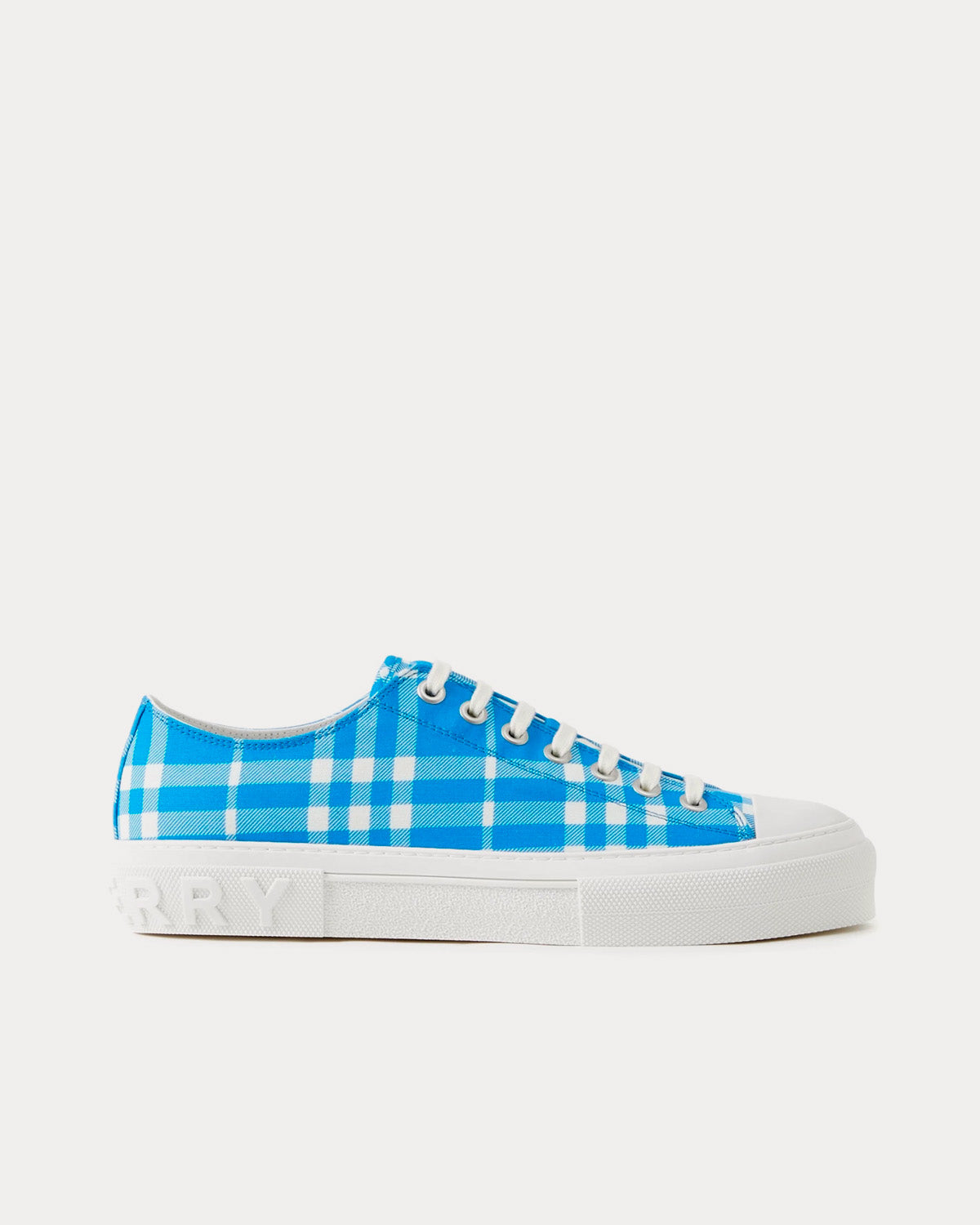 Burberry Check Cotton Vivid Blue Low Top Sneakers - 1