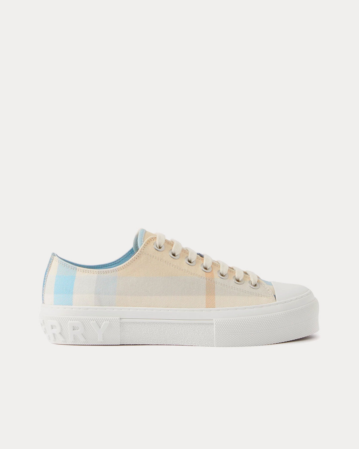 Burberry Check Cotton Soft Blue Low Top Sneakers - 1