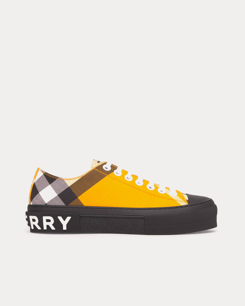 Burberry Logo Print Check Cotton Yellow Low Top Sneakers - 1