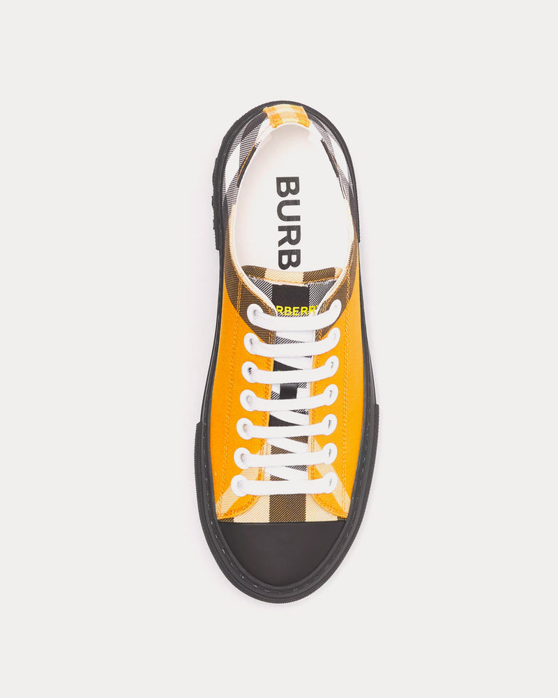 Burberry Logo Print Check Cotton Yellow Low Top Sneakers - 2