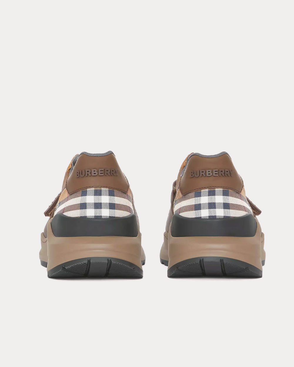 Burberry Leather, Suede & Check Dark Mocha Low Top Sneakers - 4