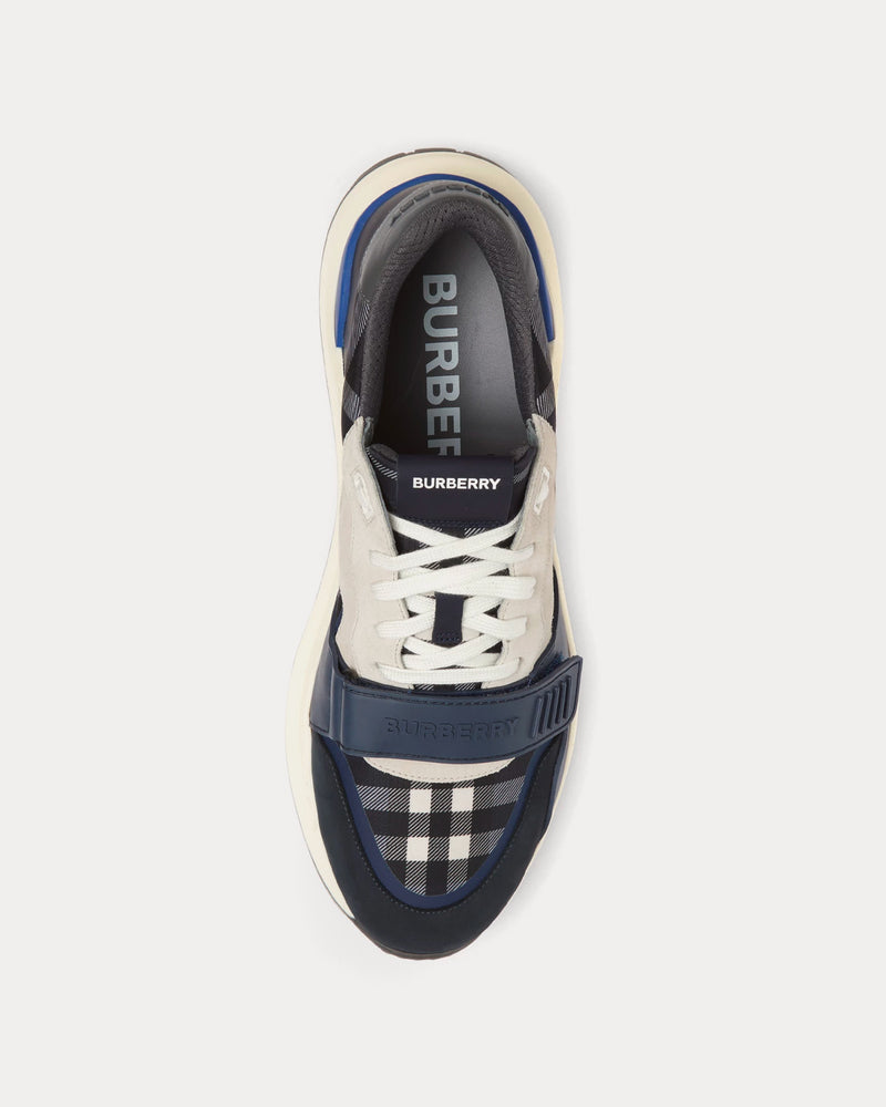 Burberry Nylon, Suede & Check Dark Charcoal Blue Low Top Sneakers - 2