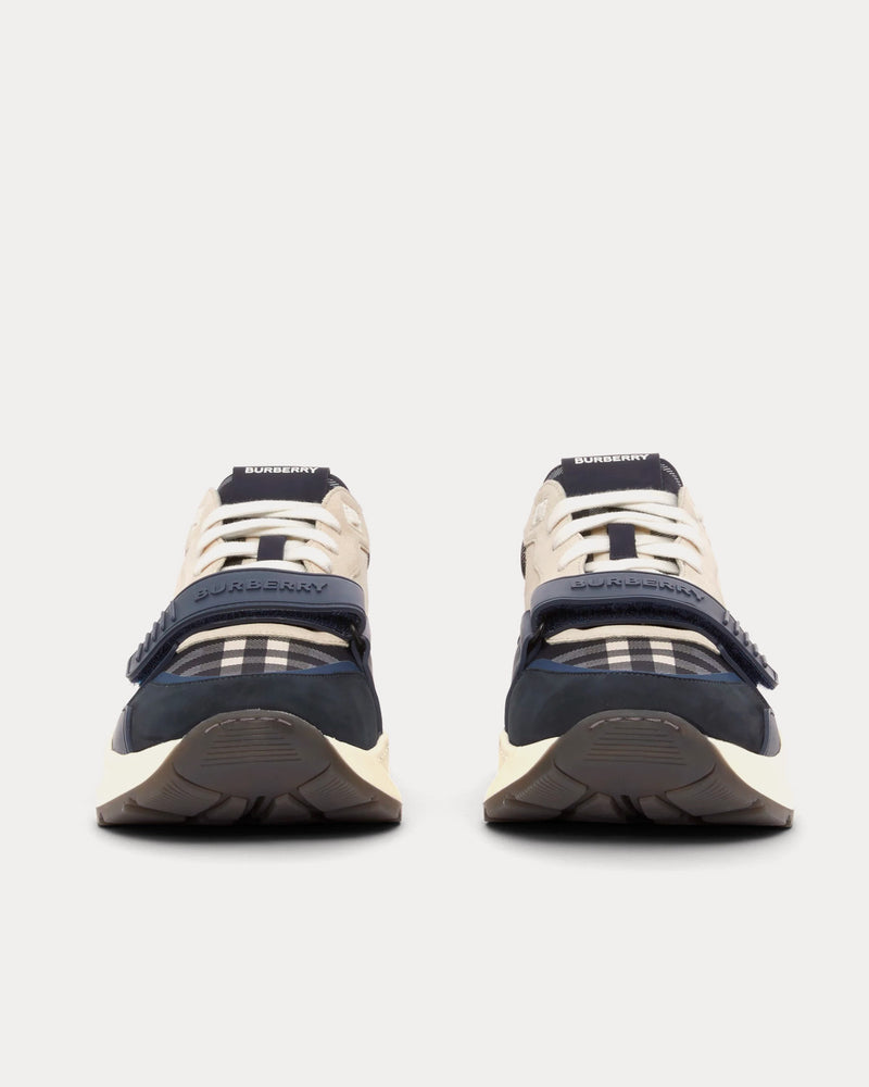 Burberry Nylon, Suede & Check Dark Charcoal Blue Low Top Sneakers - 3