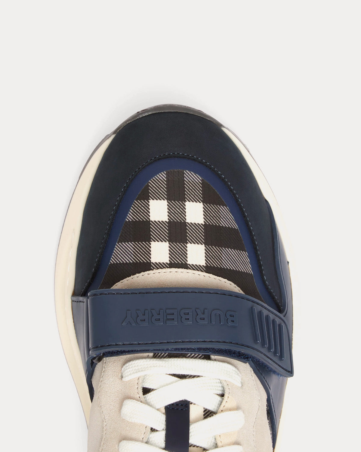 Burberry Nylon, Suede & Check Dark Charcoal Blue Low Top Sneakers - 5