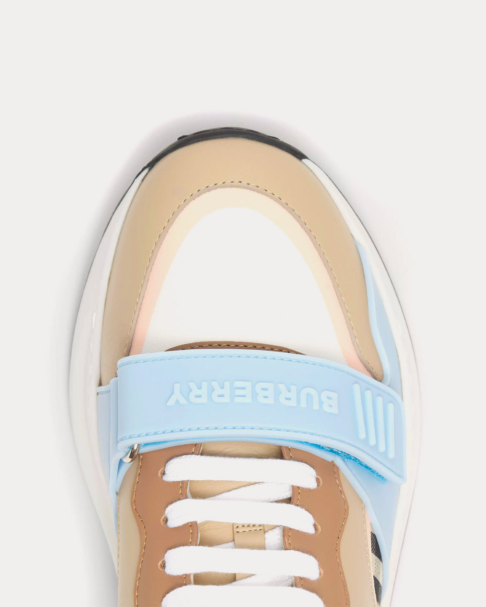 Burberry Check Cotton, Canvas & Leather Pale Blue / Soft Fawn Low Top Sneakers - 5