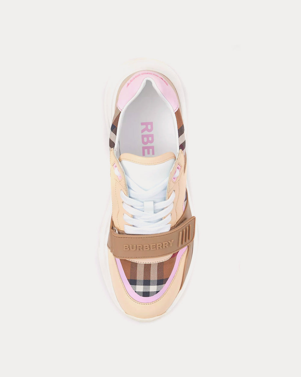 Burberry Check Cotton and Leather Birch Brown / Pink Low Top Sneakers - 2