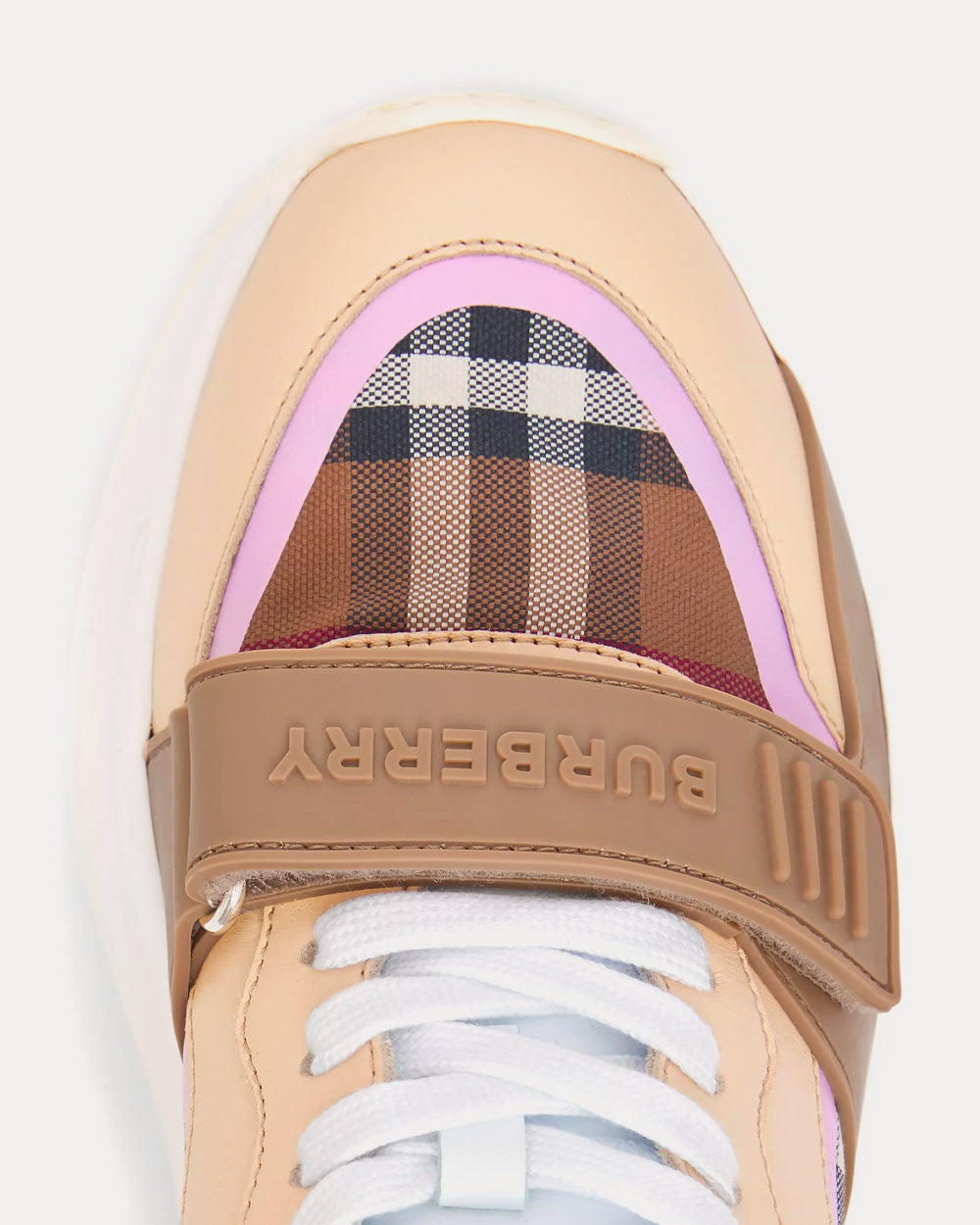 Burberry Check Cotton and Leather Birch Brown / Pink Low Top Sneakers - 5