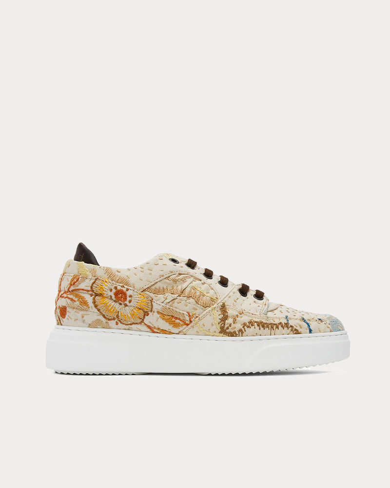 By Walid Embroidered Beige Low Top Sneakers - 1