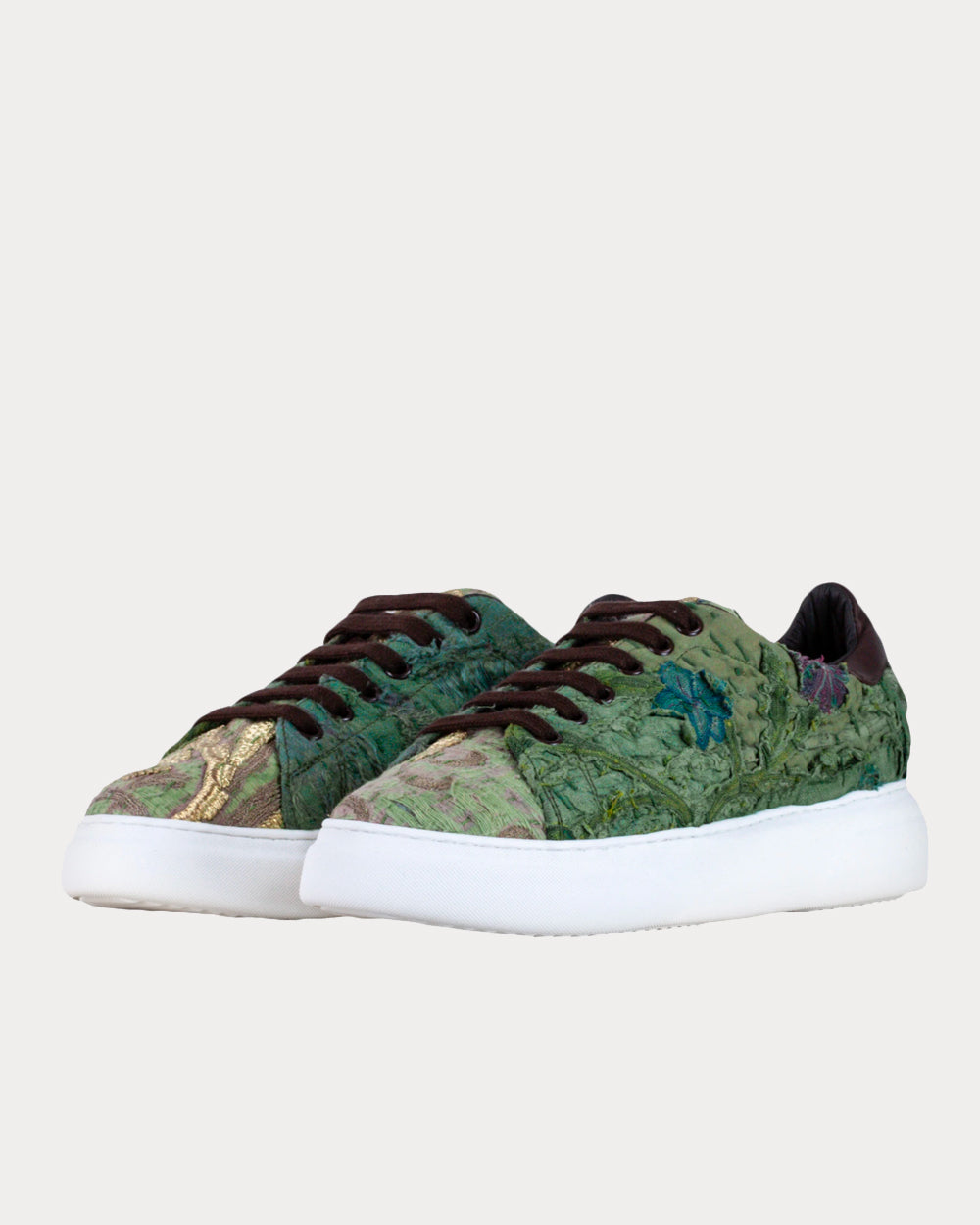 By Walid Round Toe Lace Up Green Low Top Sneakers - 2