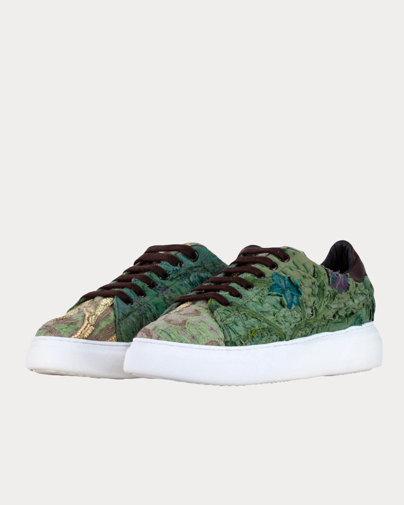 By Walid Round Toe Lace Up Green Low Top Sneakers - 2