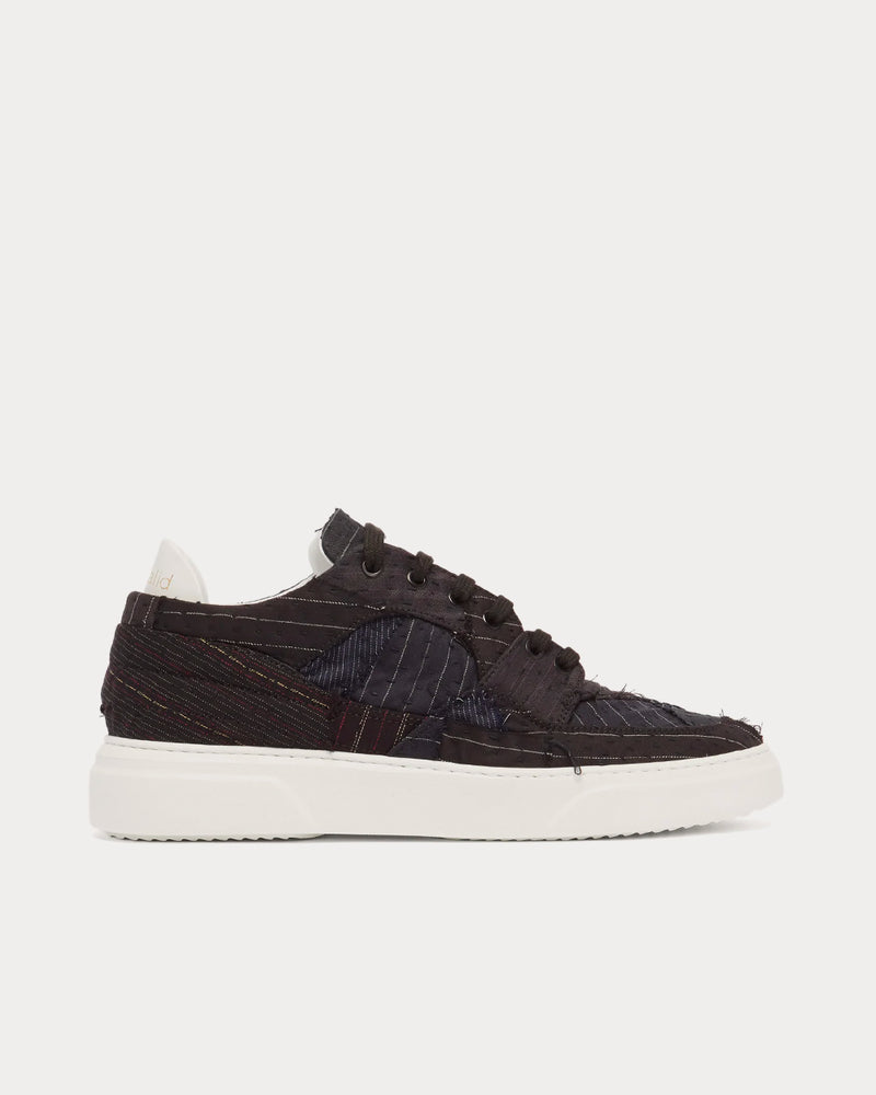 By Walid Patchwork Striped Black Low Top Sneakers - 1