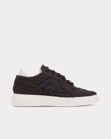 By Walid Patchwork Striped Black Low Top Sneakers