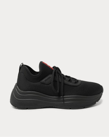 Prada America's Cup Rubber-Trimmed Mesh  Black low top sneakers