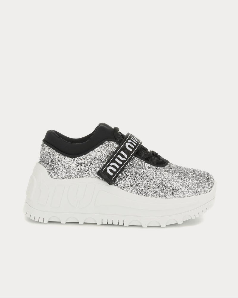 Miu Miu Logo glitter Silver Low Top Sneakers - 1