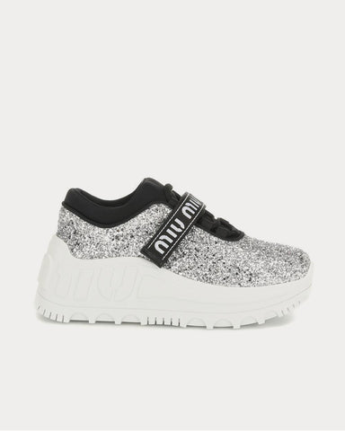 Miu Miu Logo glitter Silver Low Top Sneakers