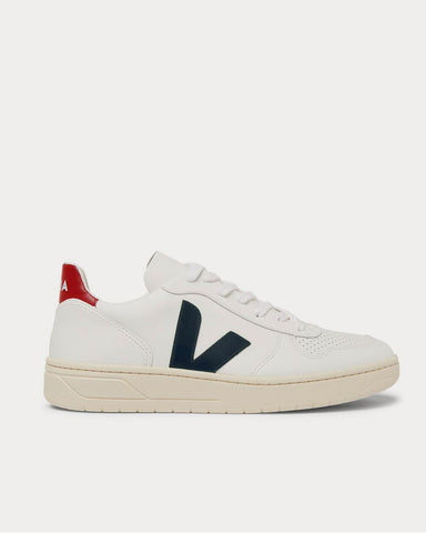 Veja V-10 Rubber-Trimmed Leather  White low top sneakers