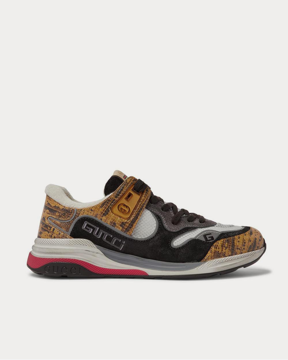 Gucci Ultrapace Distressed Suede, Mesh and Snake-Effect Leather  Yellow low top sneakers - 1