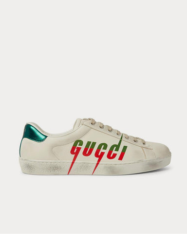 Gucci Ace Distressed Leather  Off-white low top sneakers