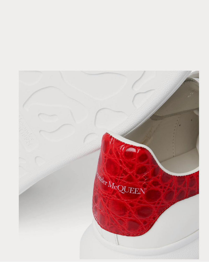 Alexander McQueen Exaggerated-Sole Croc Effect-Trimmed Leather  White low top sneakers - 4