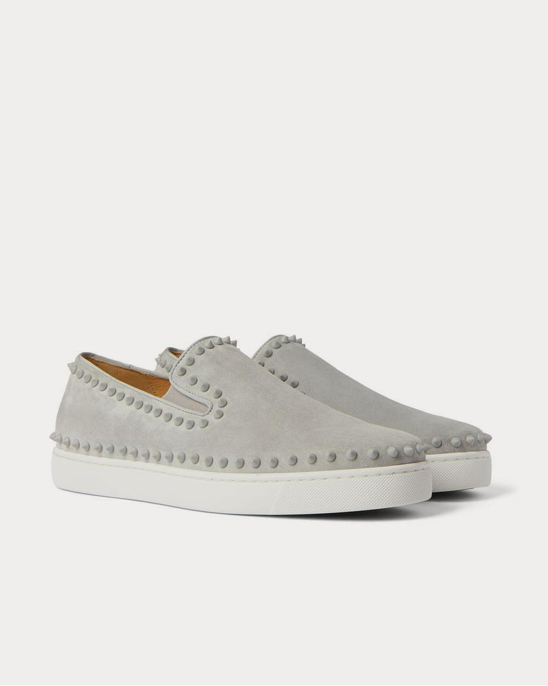 Christian Louboutin Pik Boat Studded Suede Slip-On  Gray slip on sneakers - 2