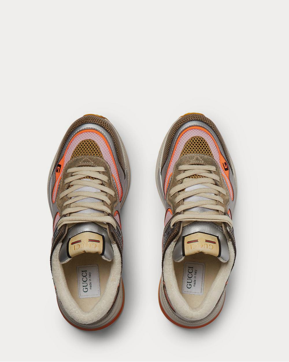 Gucci Ultrapace Metallic, Leather, Mesh and Distressed Suede Neutral low top sneakers - 6