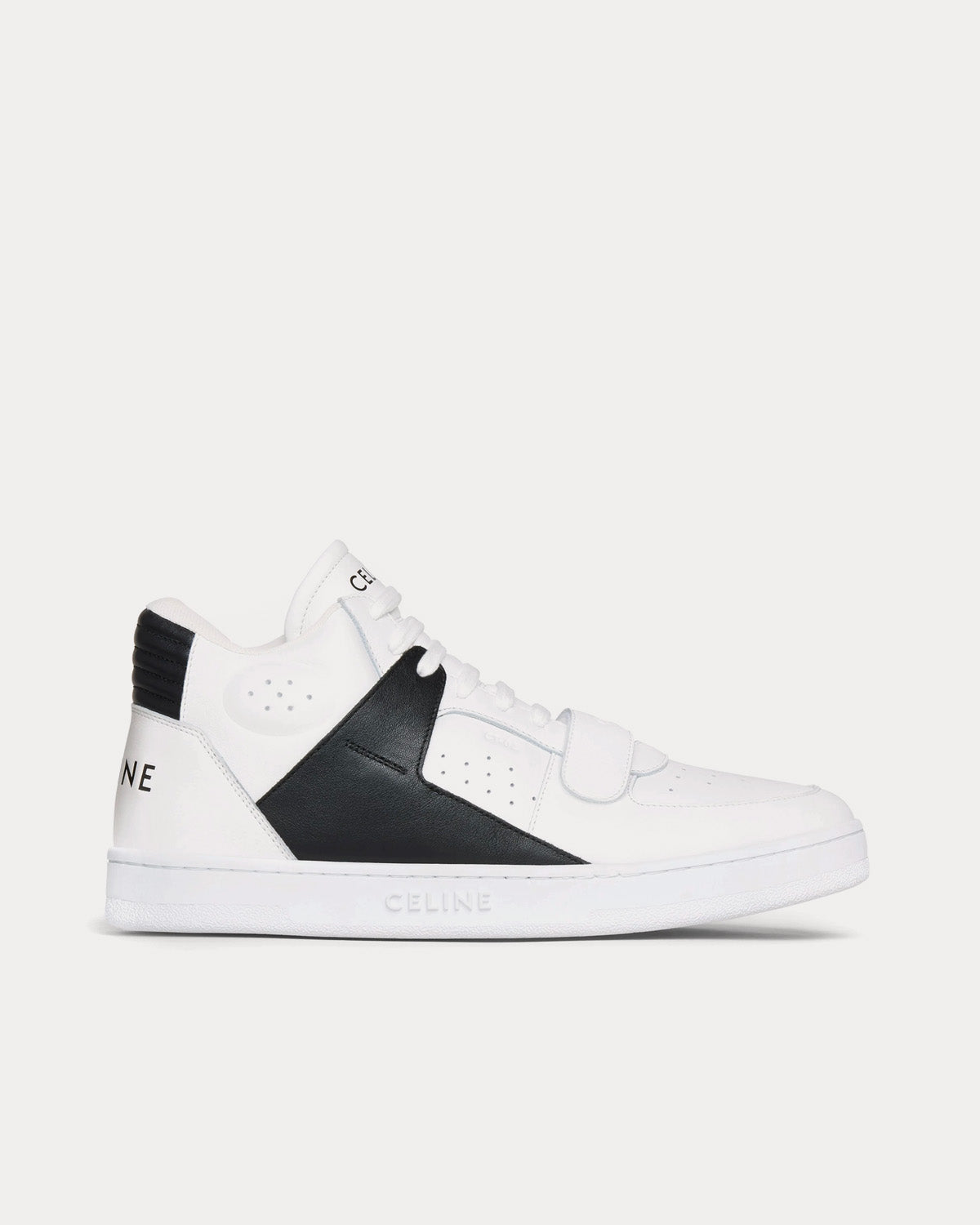 Celine CT-02 Scratch Calfskin Optic White / Black Mid Top Sneakers - 1