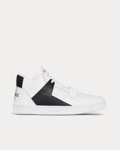 Celine CT-02 Scratch Calfskin Optic White / Black Mid Top Sneakers