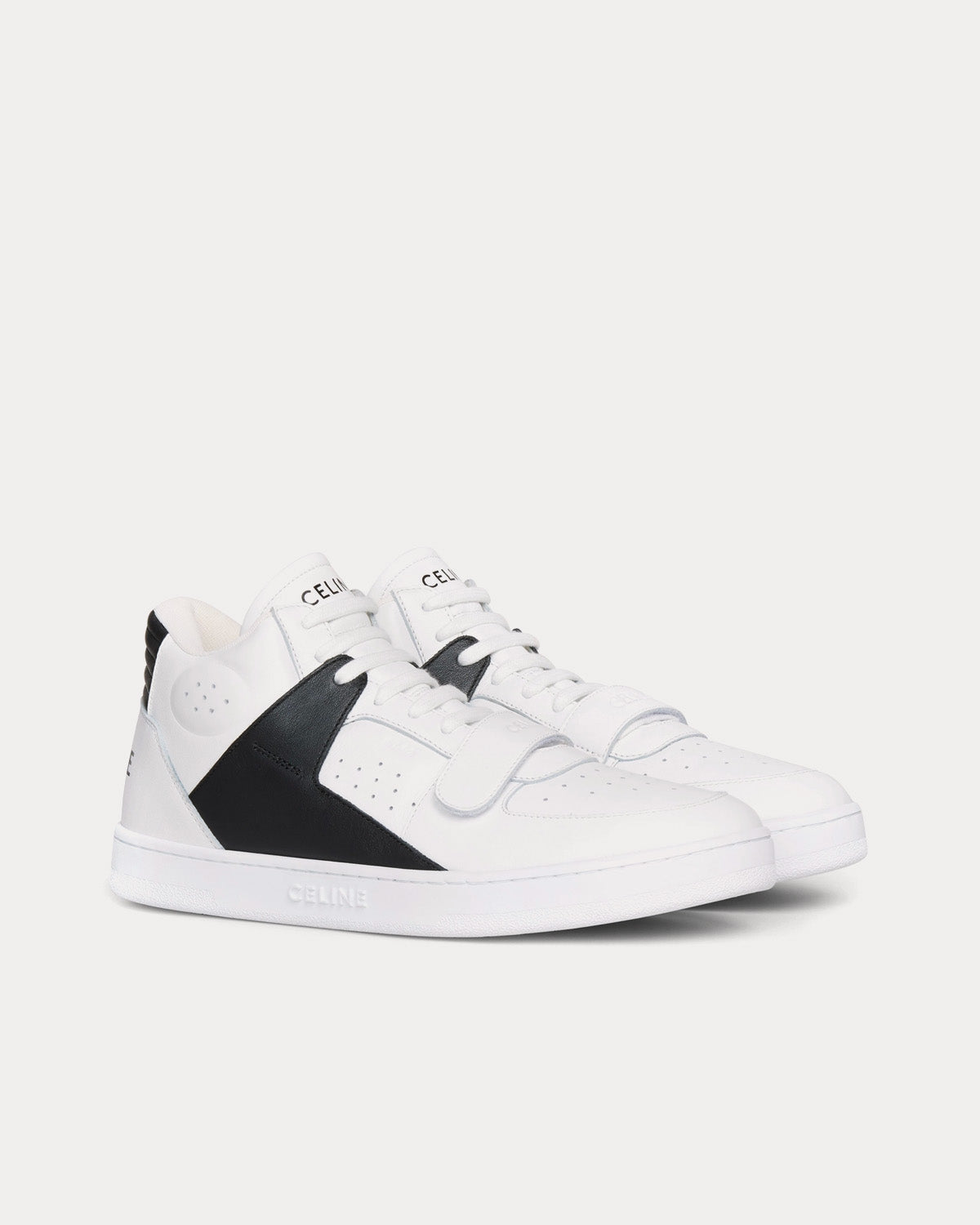 Celine CT-02 Scratch Calfskin Optic White / Black Mid Top Sneakers - 2