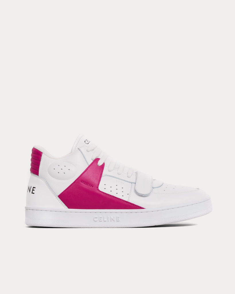 Celine CT-02 Scratch Calfskin Optic White / Pink Mid Top Sneakers 