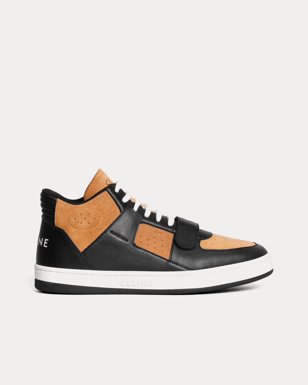 Celine CT-02 Scratch in Suede & Calfskin Black / Tan Mid Top Sneakers - 1