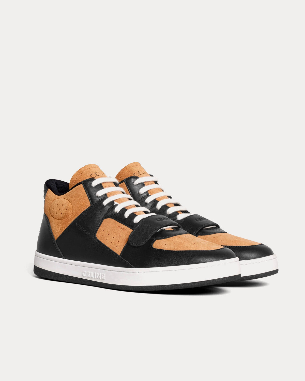 Celine CT-02 Scratch in Suede & Calfskin Black / Tan Mid Top Sneakers - 2