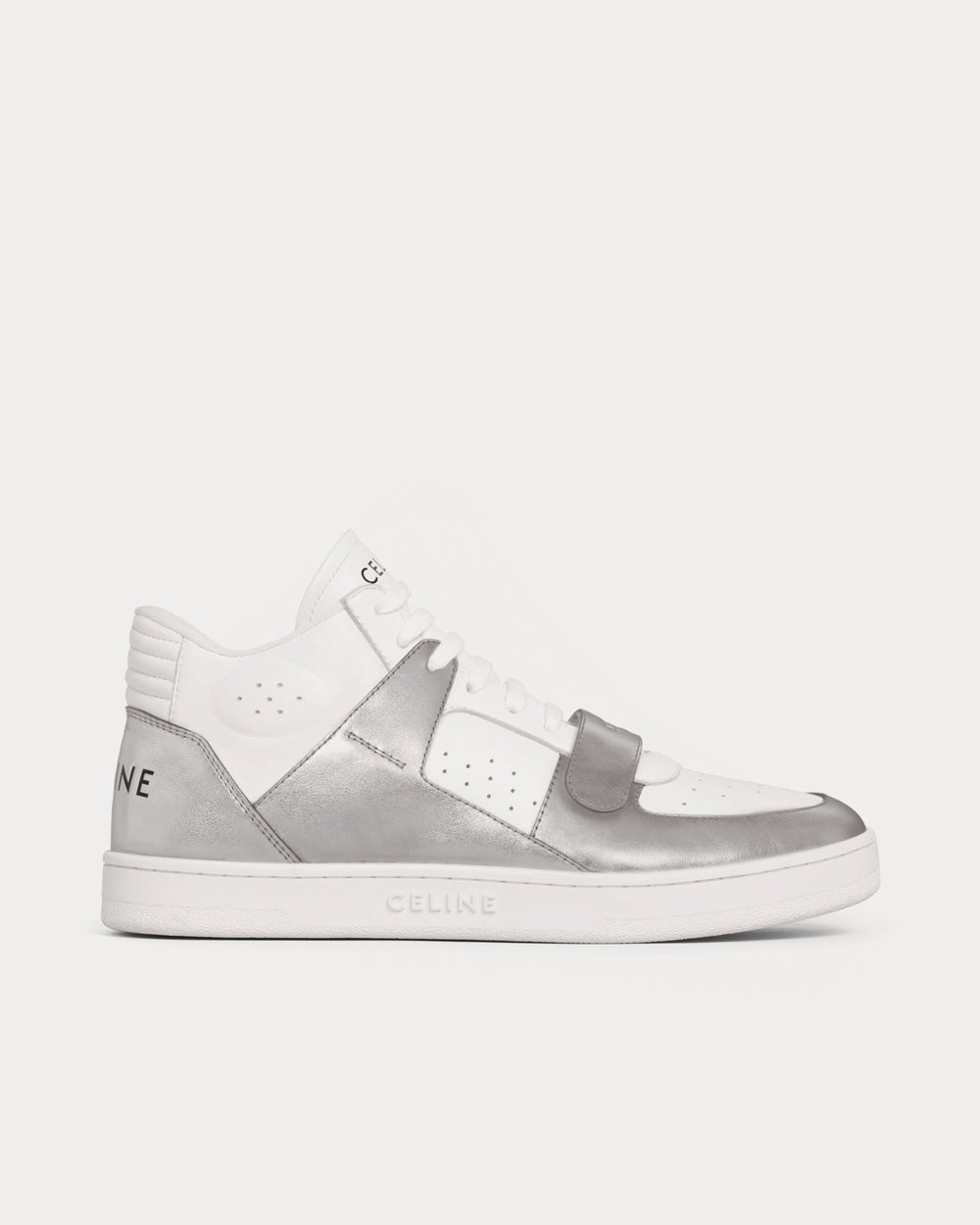 Celine CT-02 Mid With Scratch In Calfskin Optic White / Silver High Top Sneakers - 1