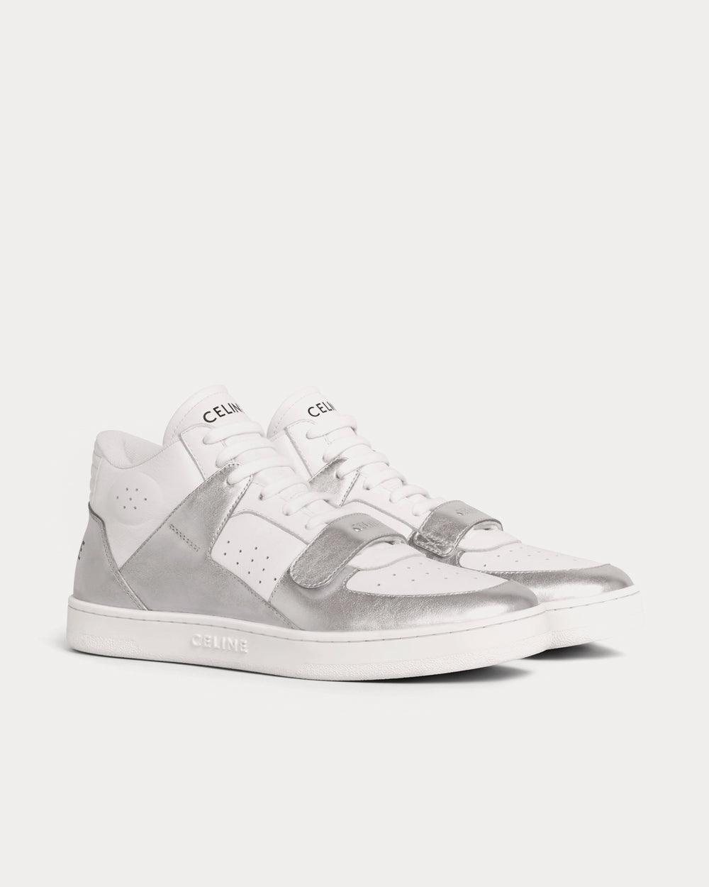 Celine CT-02 Mid With Scratch In Calfskin Optic White / Silver High Top Sneakers - 2