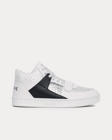 Celine CT-02 Scratch Calfskin & Patent Glitter Optic White / Black Mid Top Sneakers