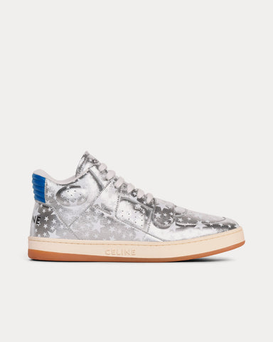 Celine CT-02 Scratch in Star Printed Metalic Silver / Blue Mid Top Sneakers