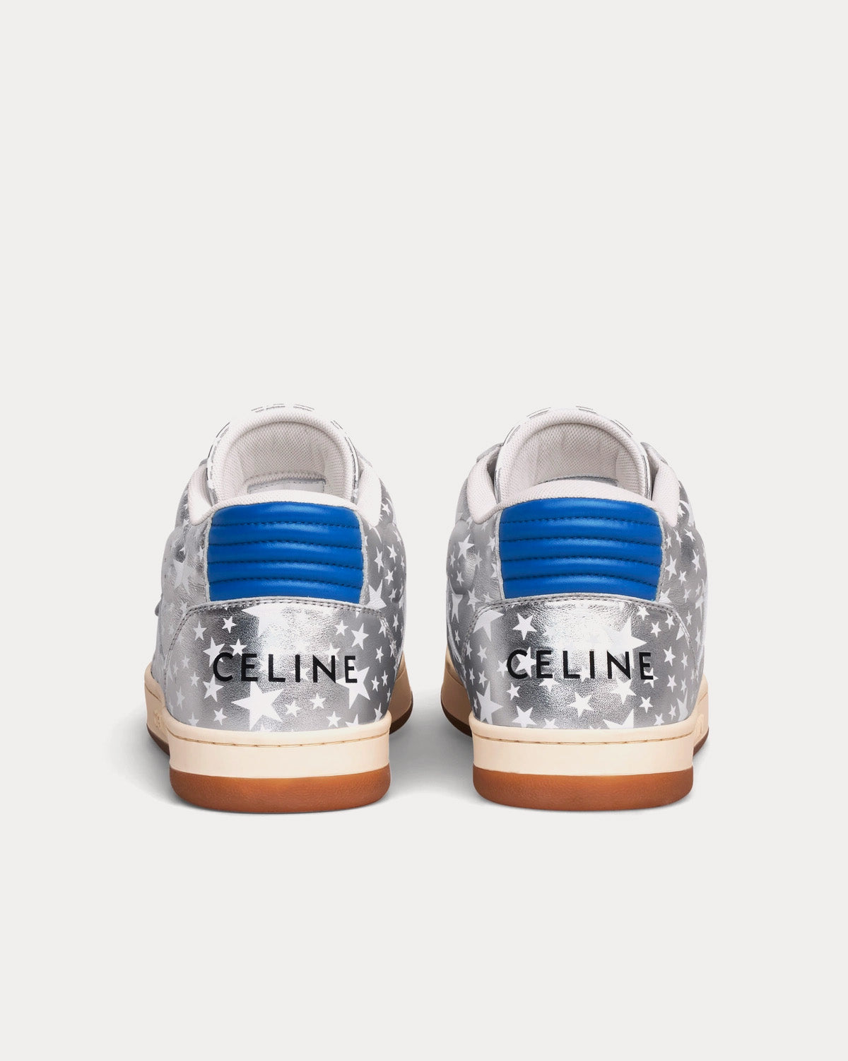 Celine CT-02 Scratch in Star Printed Metalic Silver / Blue Mid Top Sneakers - 3