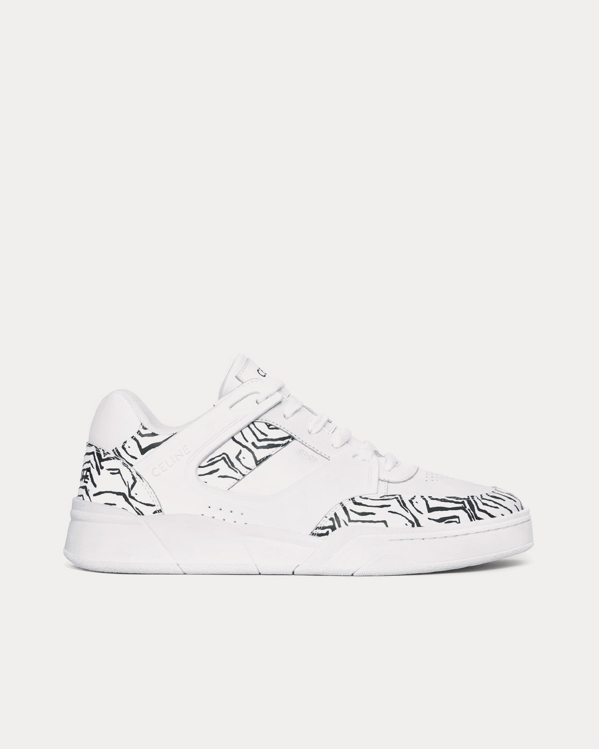 Celine CT-07 Calfskin & Zebra Stamped Calfskin Optic White / Black Low Top Sneakers - 1