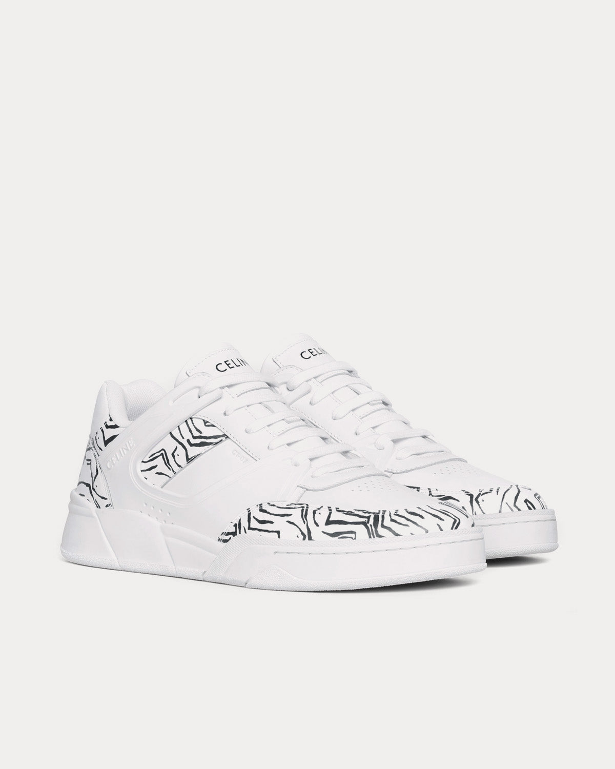 Celine CT-07 Calfskin & Zebra Stamped Calfskin Optic White / Black Low Top Sneakers - 2