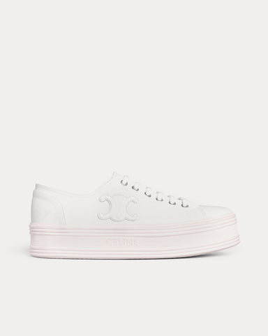 Celine Jane Lace-Up Canvas & Calfskin Optic White Low Top Sneakers