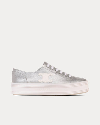 Celine Jane Lace-Up Silver Low Top Sneakers