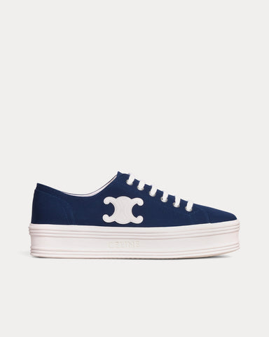 Celine Jane Platform Lace-Up with Triumph Patch Canvas & Calfskin Navy Low Top Sneakers