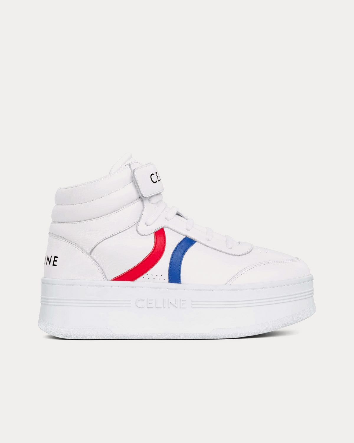 Celine Mid Block Wedge Scratch Calfskin Optic White / Red / Blue Mid Top Sneakers - 1