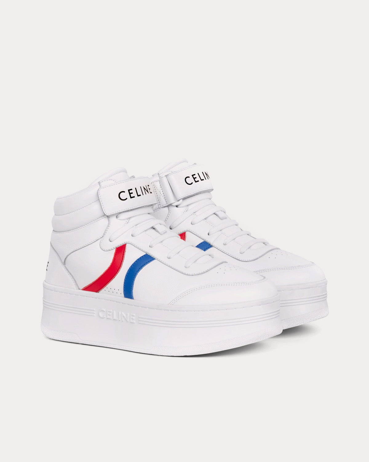 Celine Mid Block Wedge Scratch Calfskin Optic White / Red / Blue Mid Top Sneakers - 2