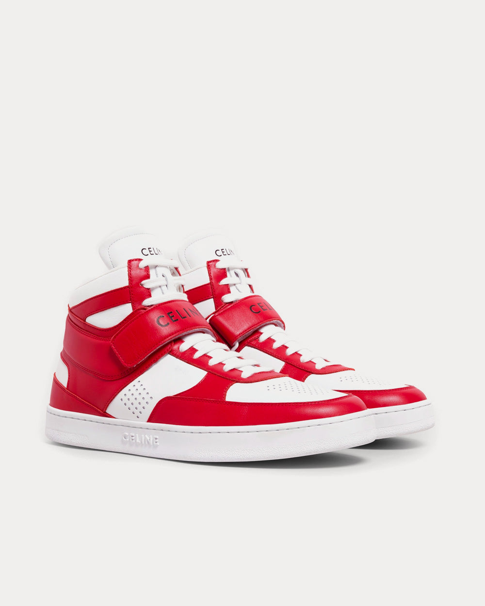 Celine CT-03 Scratch with Calfskin Red / Optic White High Top Sneakers - 2